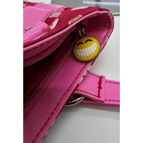 Pink Polka Dot Emoji Tote Bag With Smiley Charm - Picture 6 of 7